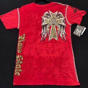 Raw State Y2K Style Men's Redemption Faith and Honor Red T-Shirt Men’s Large NWT